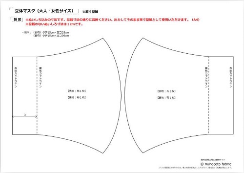 立体マスクの型紙